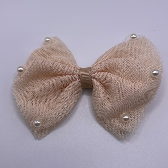 2 PK - Tan Pearl Hair Bows - Picture 7 of 8